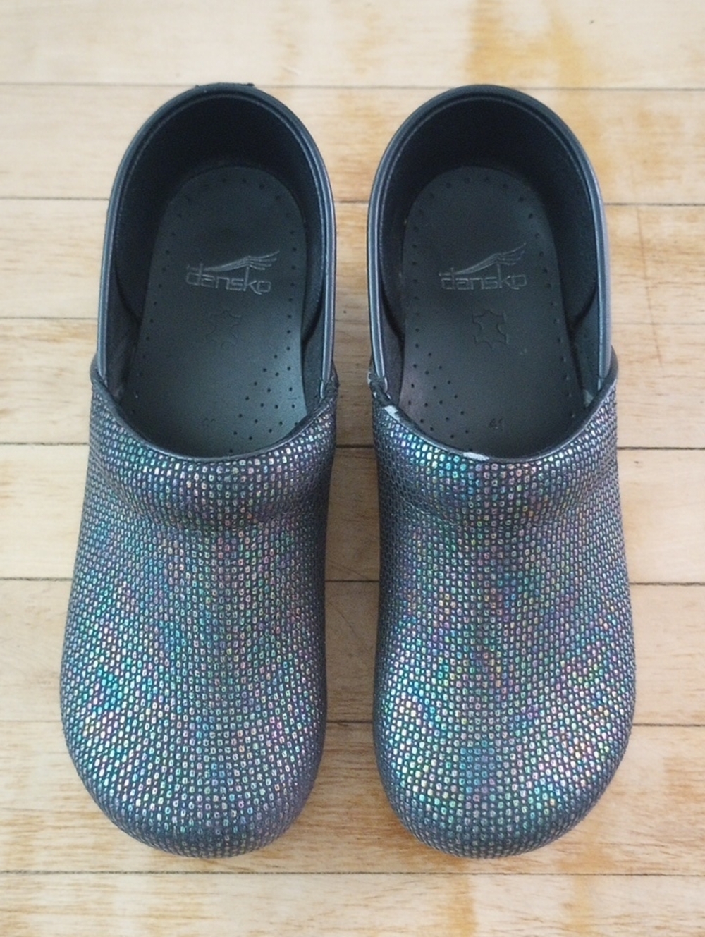 Dansko Leather Iridescent Multi-Color Slip-On Clogs Medical Profession EU 41